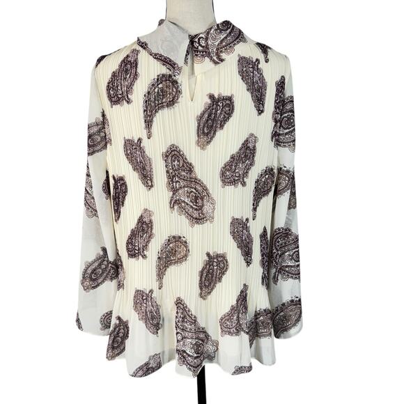 Chico’s Petite SZ 2P (Large) Top Paisley Accordion Pleats Long Sleeves Lined - Picture 6 of 10